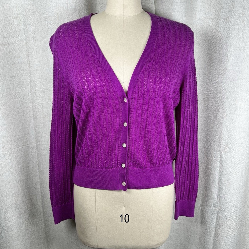 NEW! Lauren Ralph Lauren Magenta Purple Super Fine Knit Cardigan Sweater XL